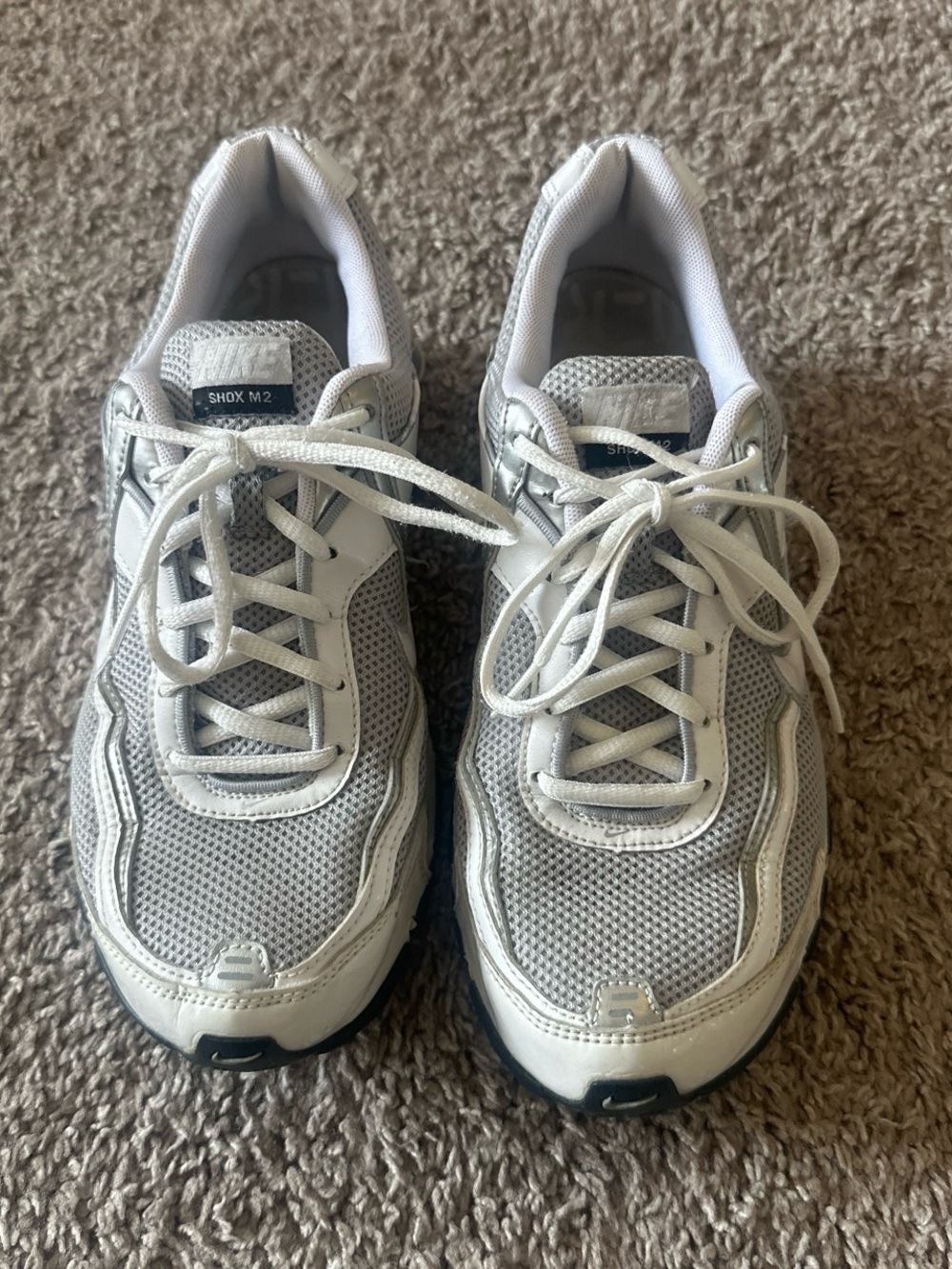 Nike WO Men’s White Silver Mesh Running Shoes - Shox M2 8.5
